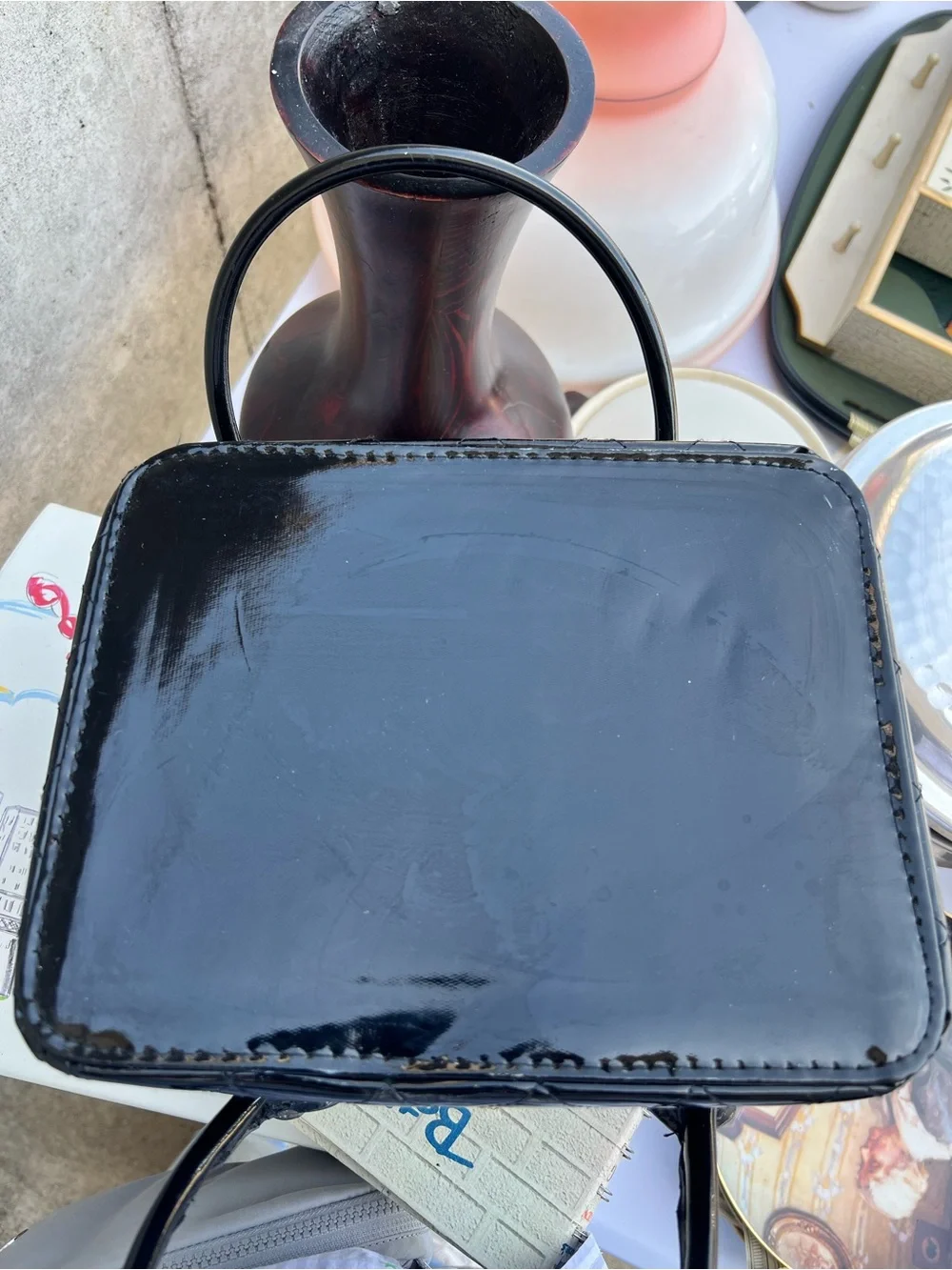 Caboodles Black Quilted Patent Cosmetic Train Case